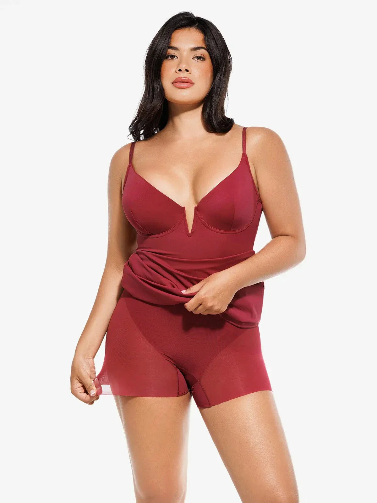 Robe Sculptante 2-en-1 avec Superposition en Dentelle