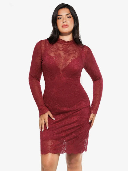 Robe Sculptante 2-en-1 avec Superposition en Dentelle