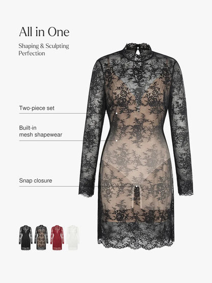 Robe Sculptante 2-en-1 avec Superposition en Dentelle