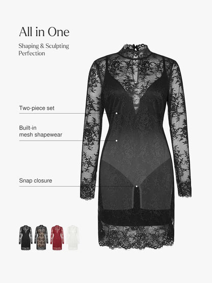 Robe Sculptante 2-en-1 avec Superposition en Dentelle