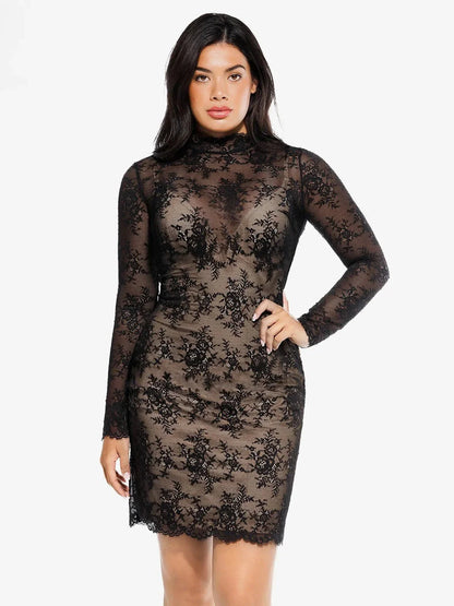 Robe Sculptante 2-en-1 avec Superposition en Dentelle