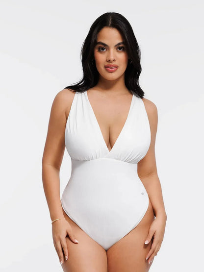 Body de contrôle du ventre drapé à col halter croisé