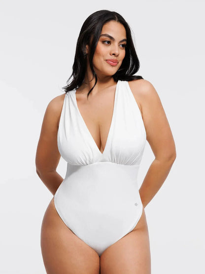 Body de contrôle du ventre drapé à col halter croisé