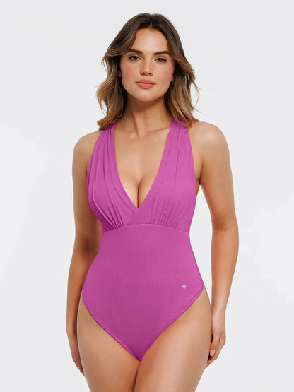 Body de contrôle du ventre drapé à col halter croisé