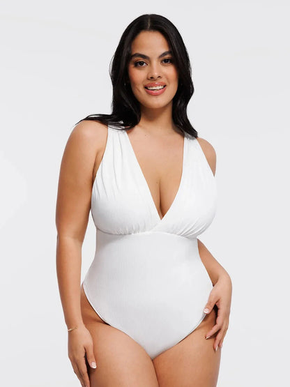 Body de contrôle du ventre drapé à col halter croisé