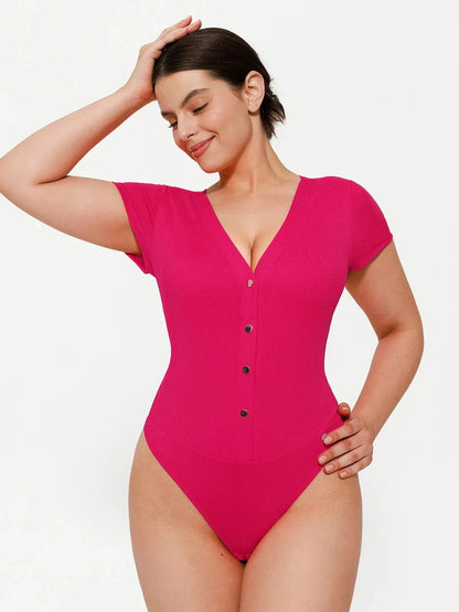 Body sculptant à décolleté en V profond et boutons à l'avant