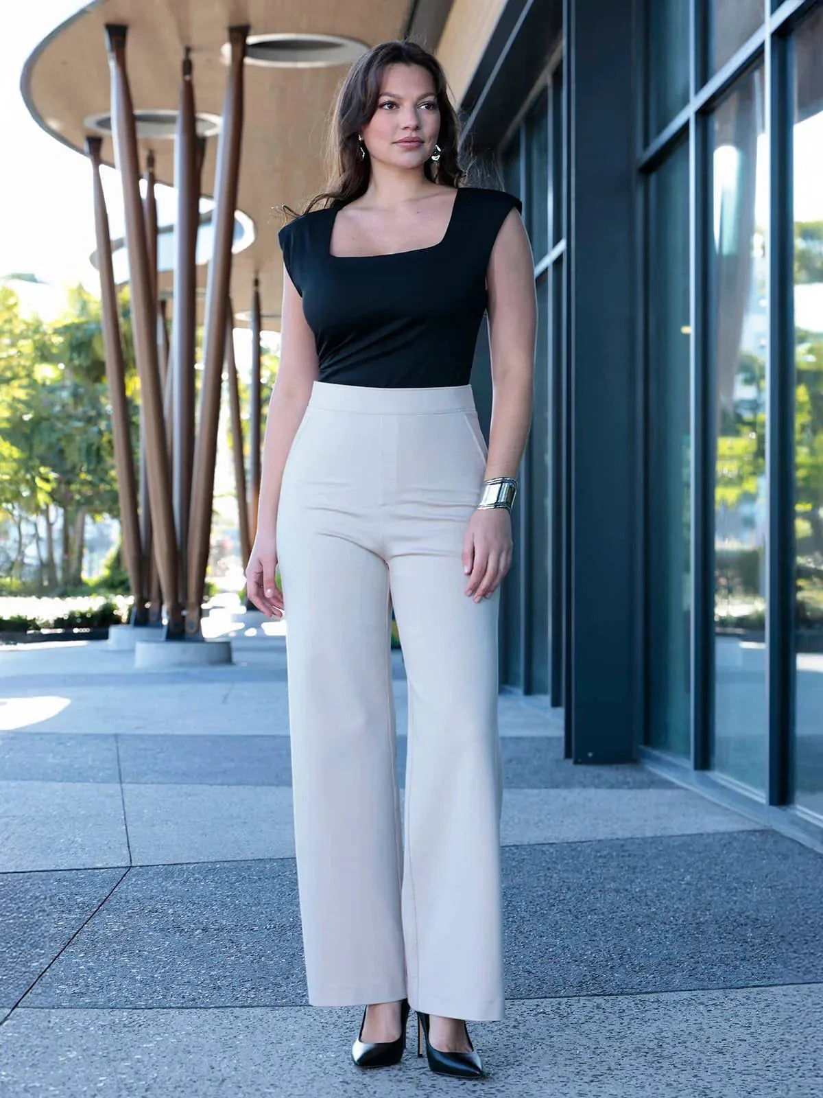 Pantalons Ponte Évasés Taille Haute Shapewear Executive