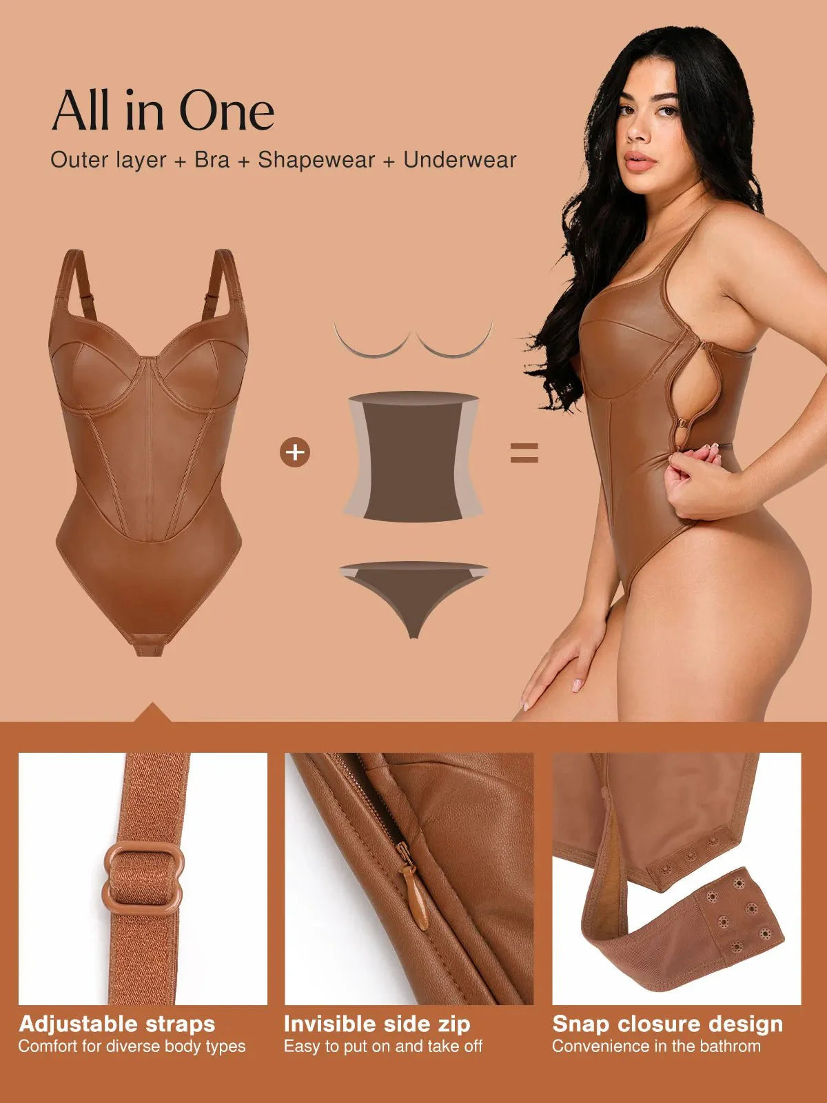 Body en Corset à Taille de Sable en Simili Cuir