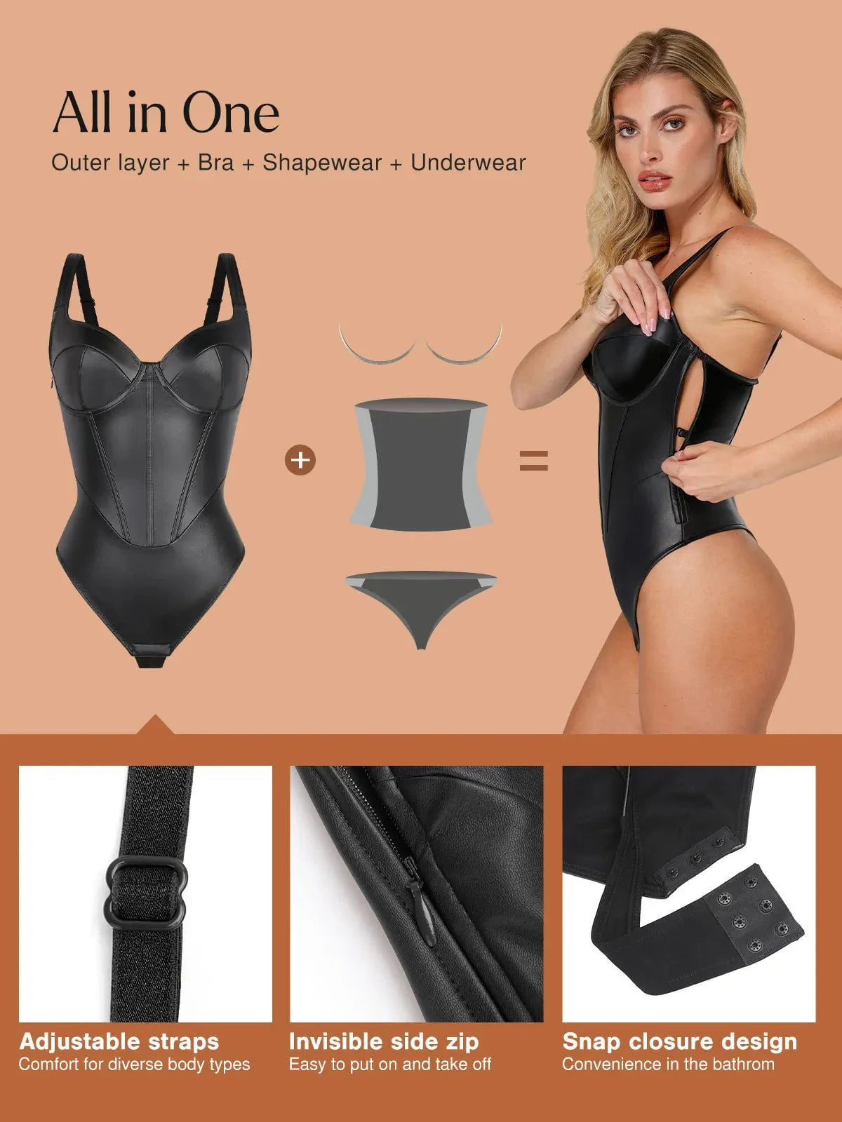 Body en Corset à Taille de Sable en Simili Cuir