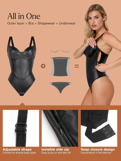 Body en Corset à Taille de Sable en Simili Cuir