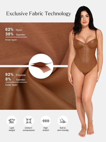 Body en Corset à Taille de Sable en Simili Cuir