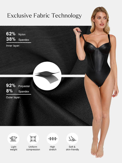 Body en Corset à Taille de Sable en Simili Cuir