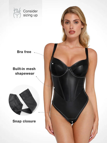 Body en Corset à Taille de Sable en Simili Cuir