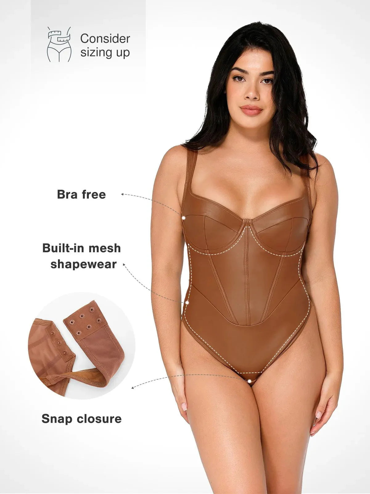 Body en Corset à Taille de Sable en Simili Cuir