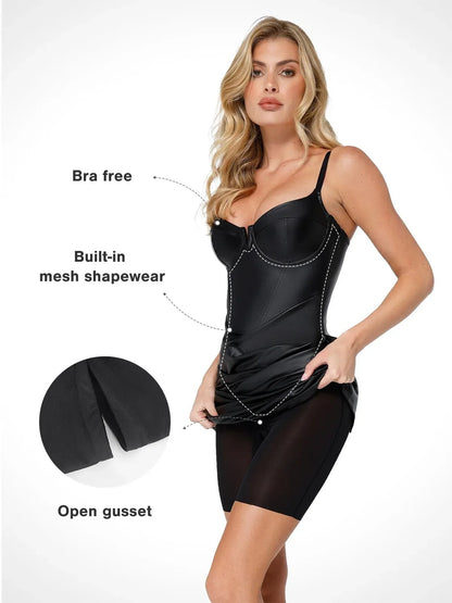 Robe Midi Corset Taille Sablier en Similicuir