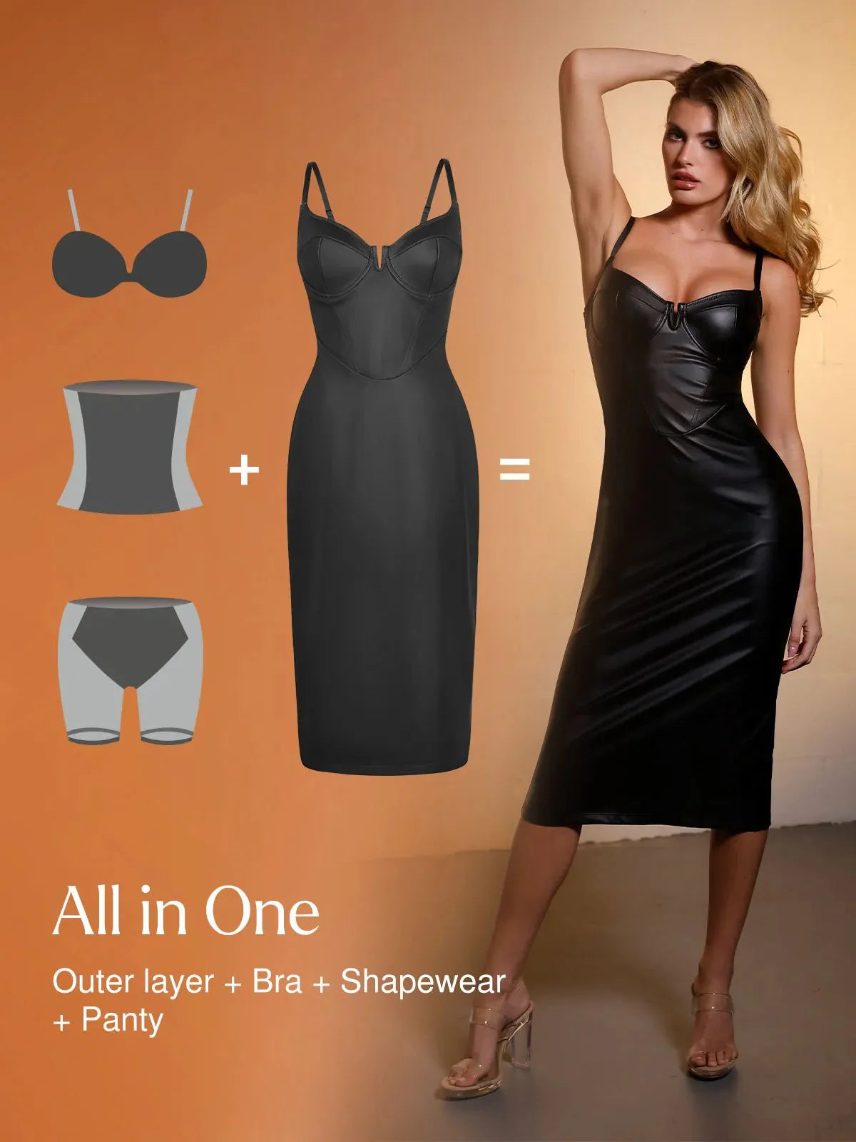 Robe Midi Corset Taille Sablier en Similicuir
