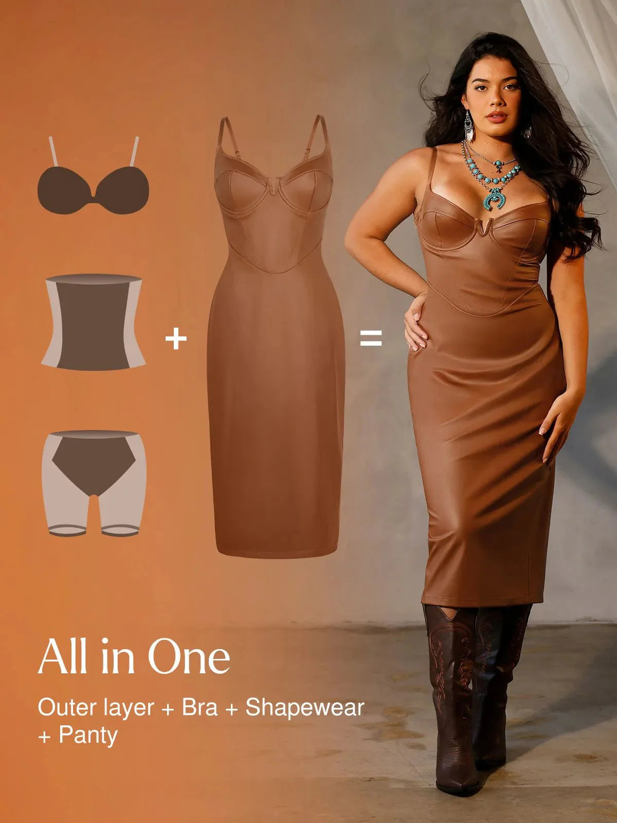 Robe Midi Corset en Similicuir à Taille Sablier