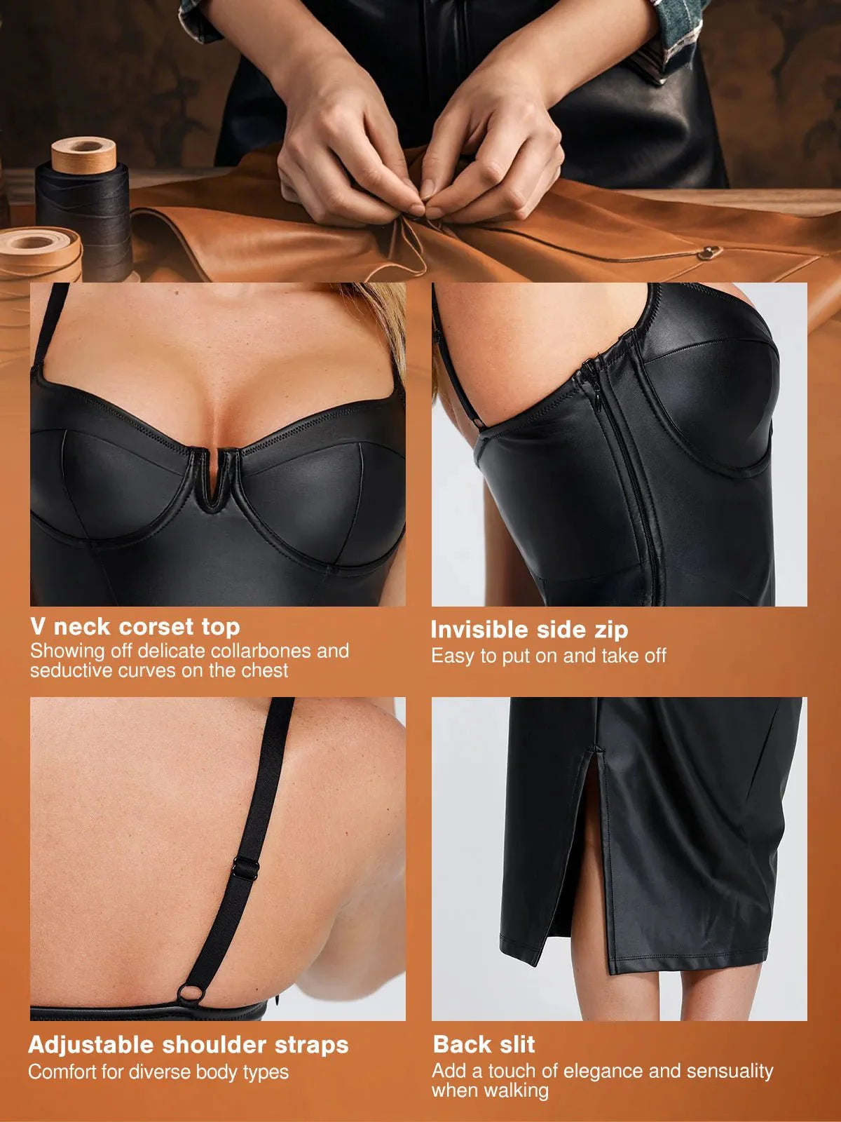 Robe Midi Corset Taille Sablier en Similicuir