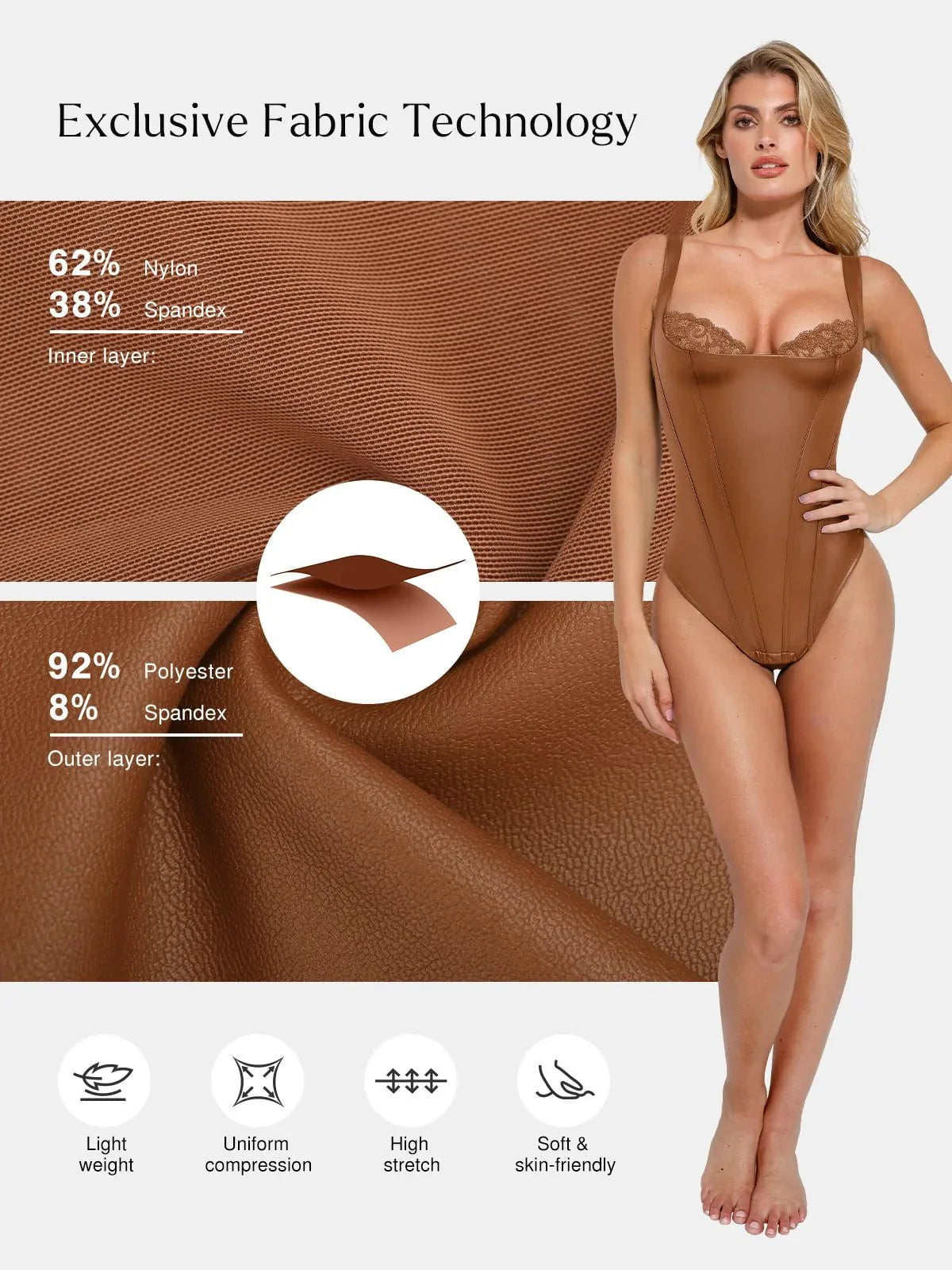 Body sculptant en simili cuir et dentelle balconnet