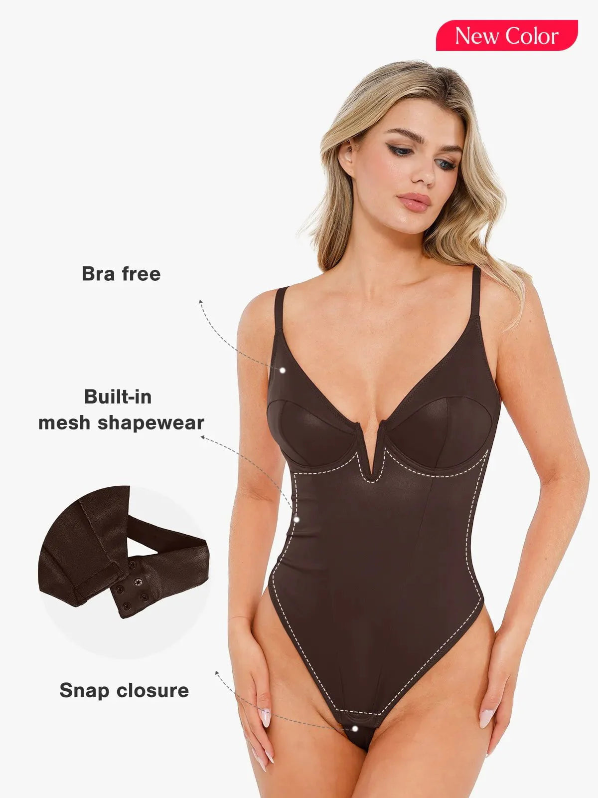Body sculptant en simili cuir avec décolleté plongeant en V