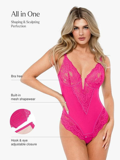 Body sculptant en dentelle à décolleté en V profond