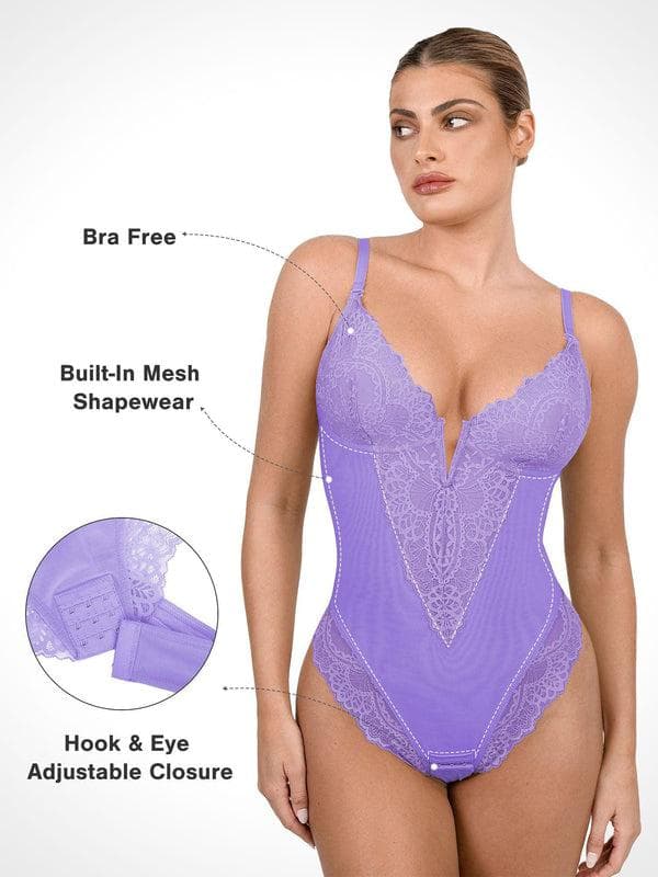 Body sculptant en dentelle à décolleté en V profond