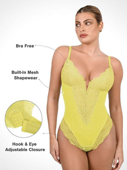 Body sculptant en dentelle à décolleté en V profond