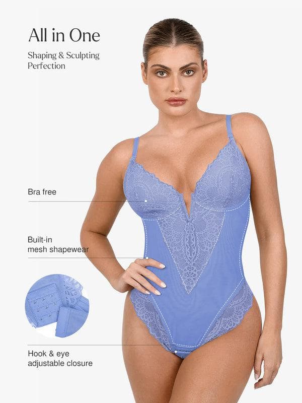Body sculptant en dentelle à décolleté en V profond