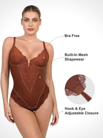 Body sculptant en dentelle à décolleté en V profond