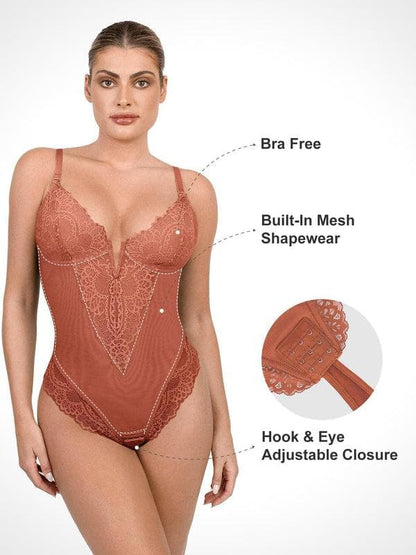 Body sculptant en dentelle à décolleté en V profond