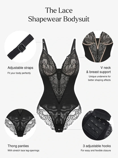 Body sculptant en dentelle à décolleté en V profond
