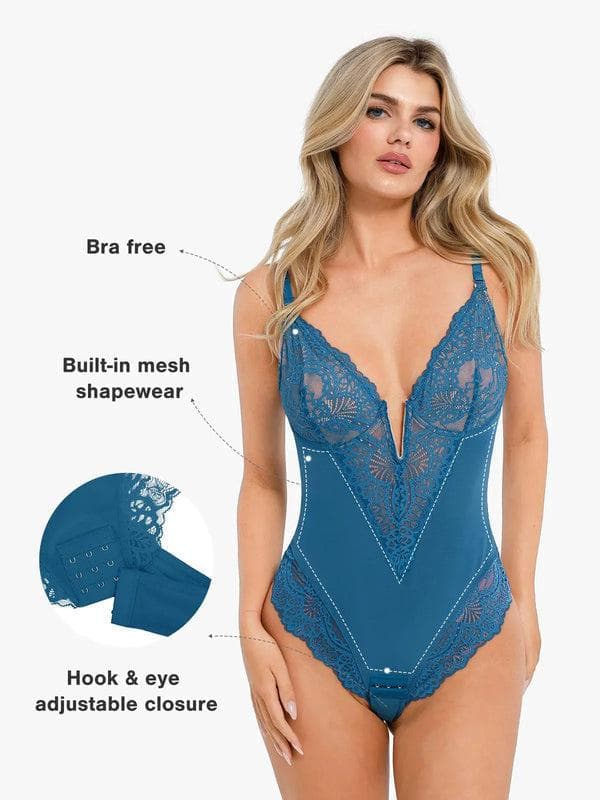 Body sculptant en dentelle à décolleté en V profond