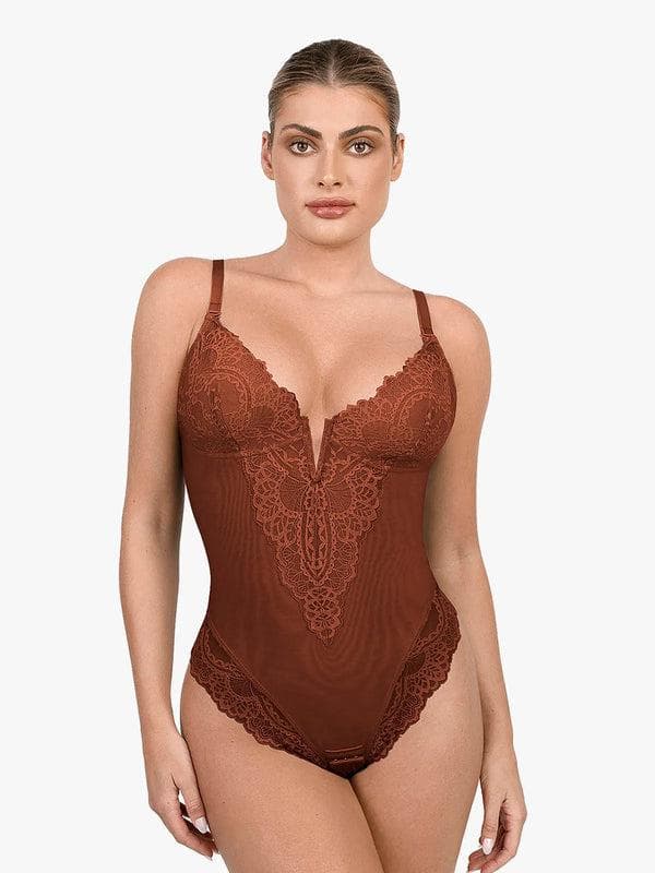 Body sculptant en dentelle à décolleté en V profond