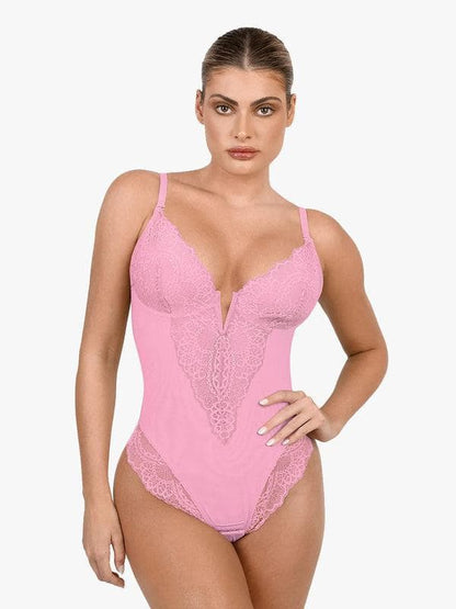 Body sculptant en dentelle à décolleté en V profond