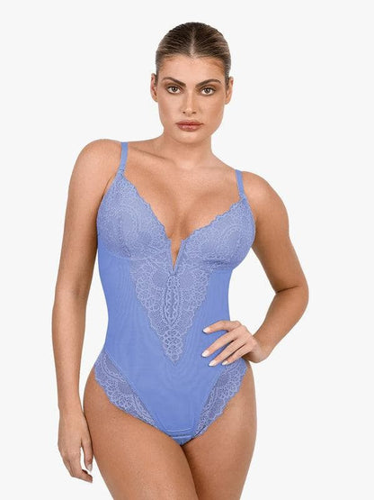 Body sculptant en dentelle à décolleté en V profond