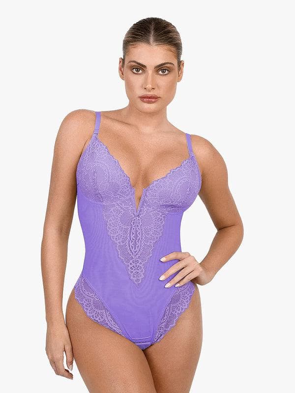 Body sculptant en dentelle à décolleté en V profond