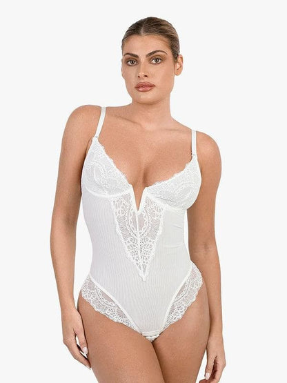 Body sculptant en dentelle à décolleté en V profond