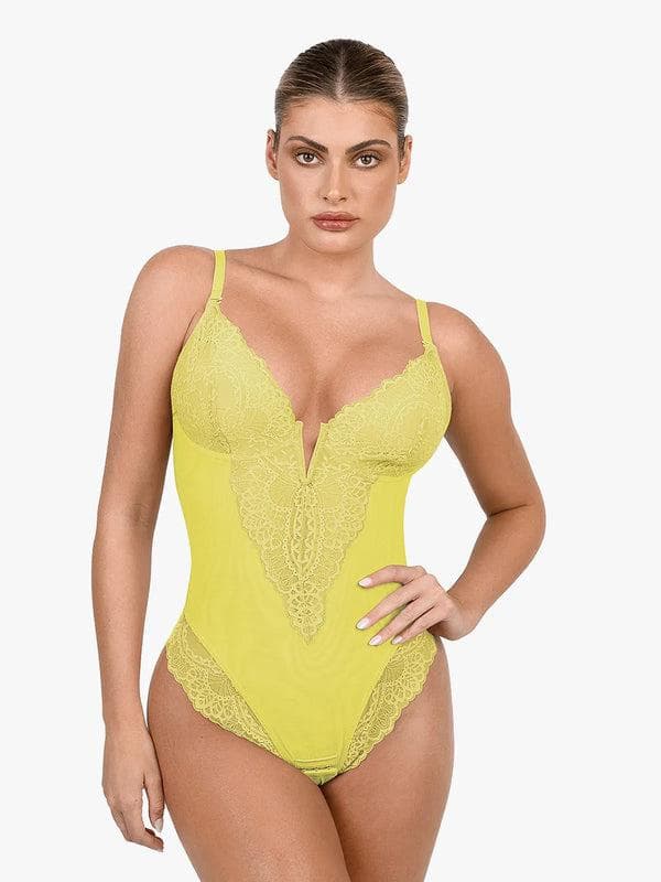 Body sculptant en dentelle à décolleté en V profond