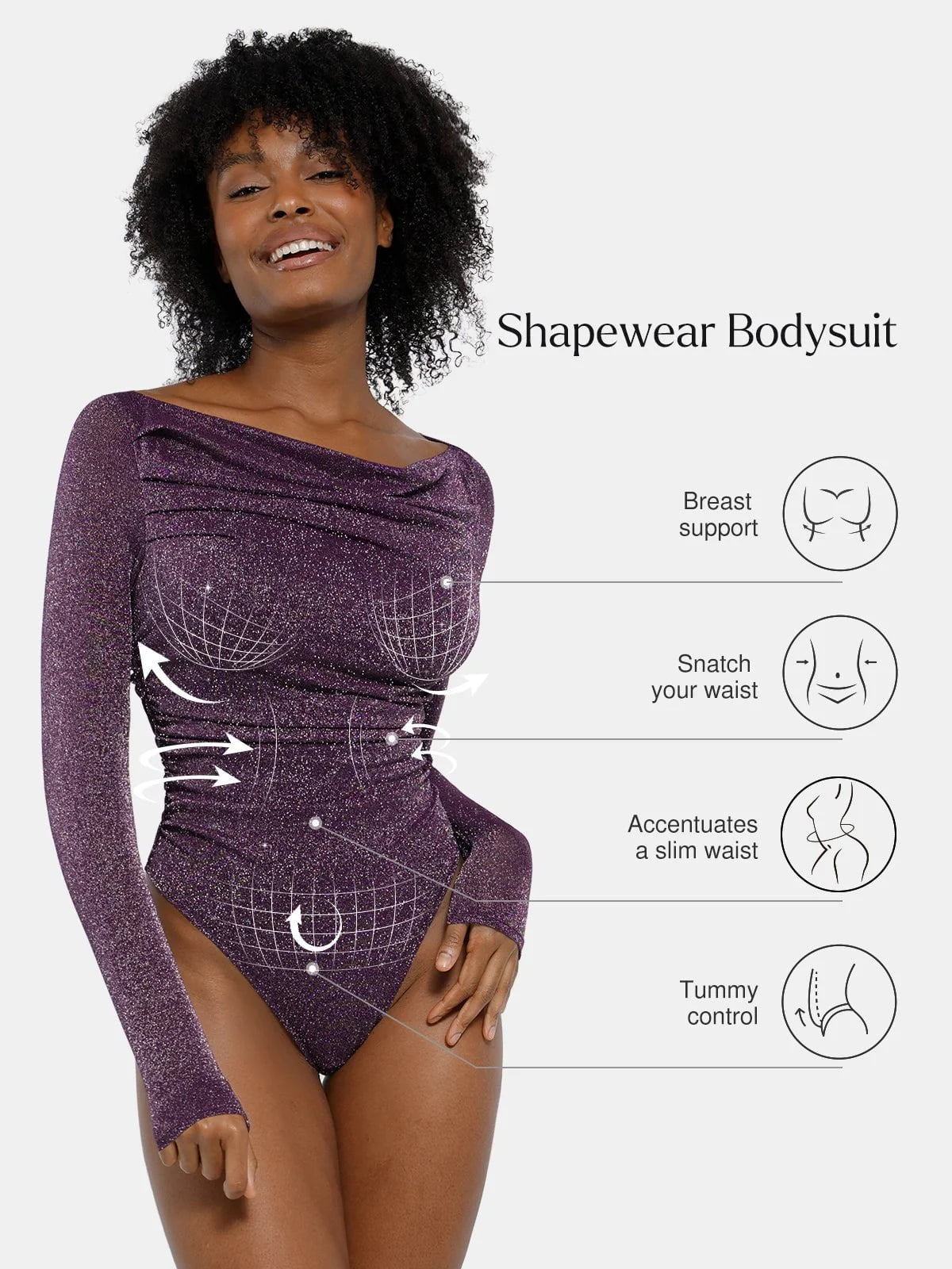 Body Sculptant en Maille Métallique à Manches Longues