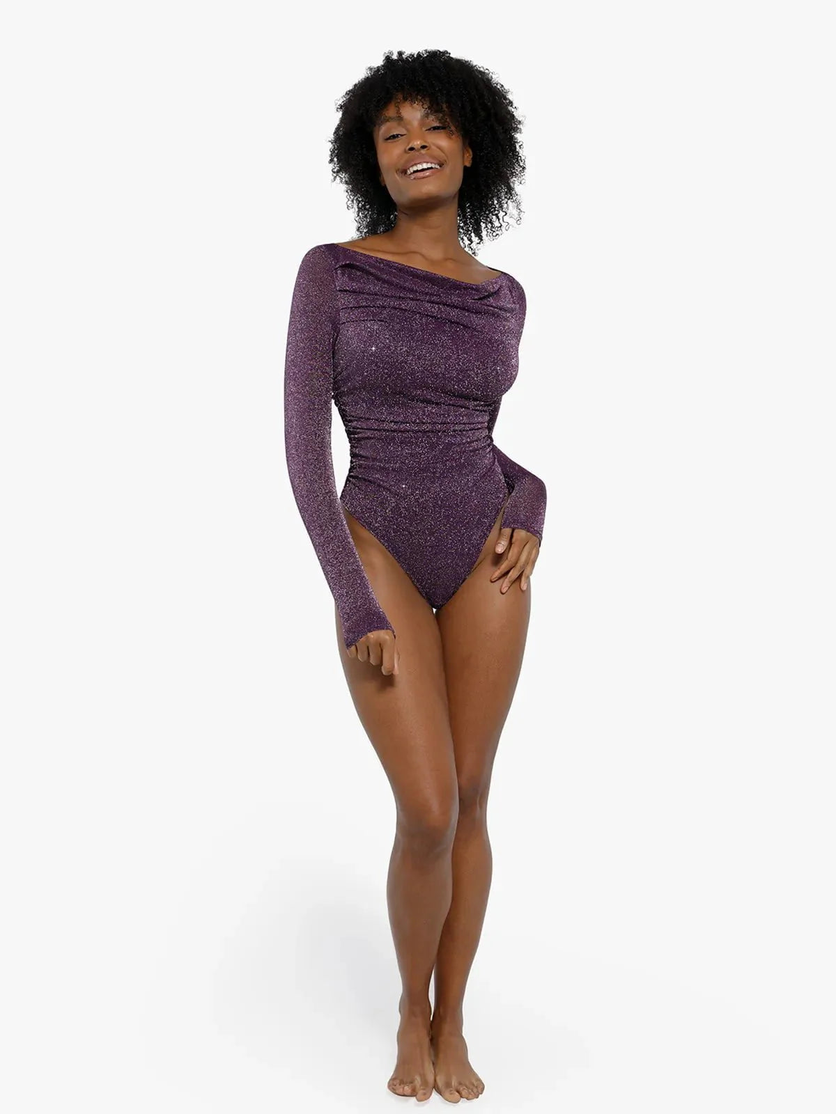 Body Sculptant en Maille Métallique à Manches Longues
