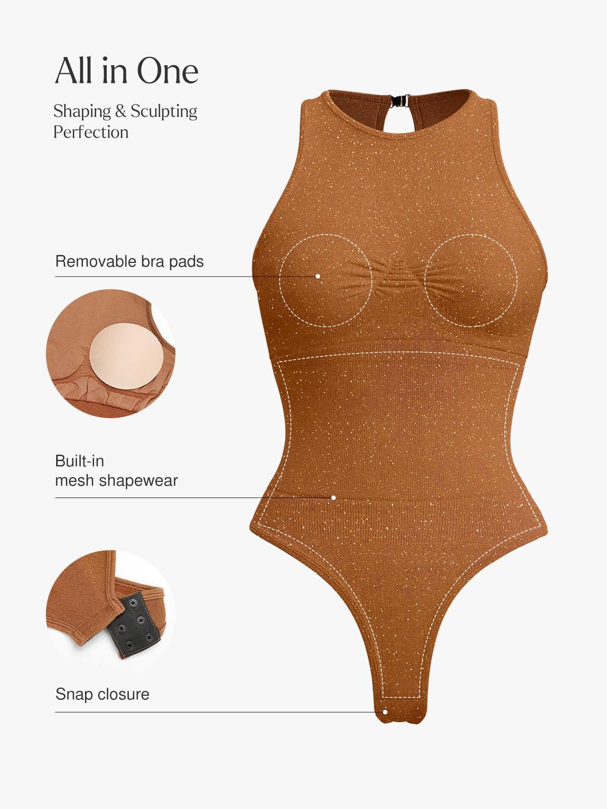 Body en Shapewear Métallique Sans Couture avec Contrôle du Ventre