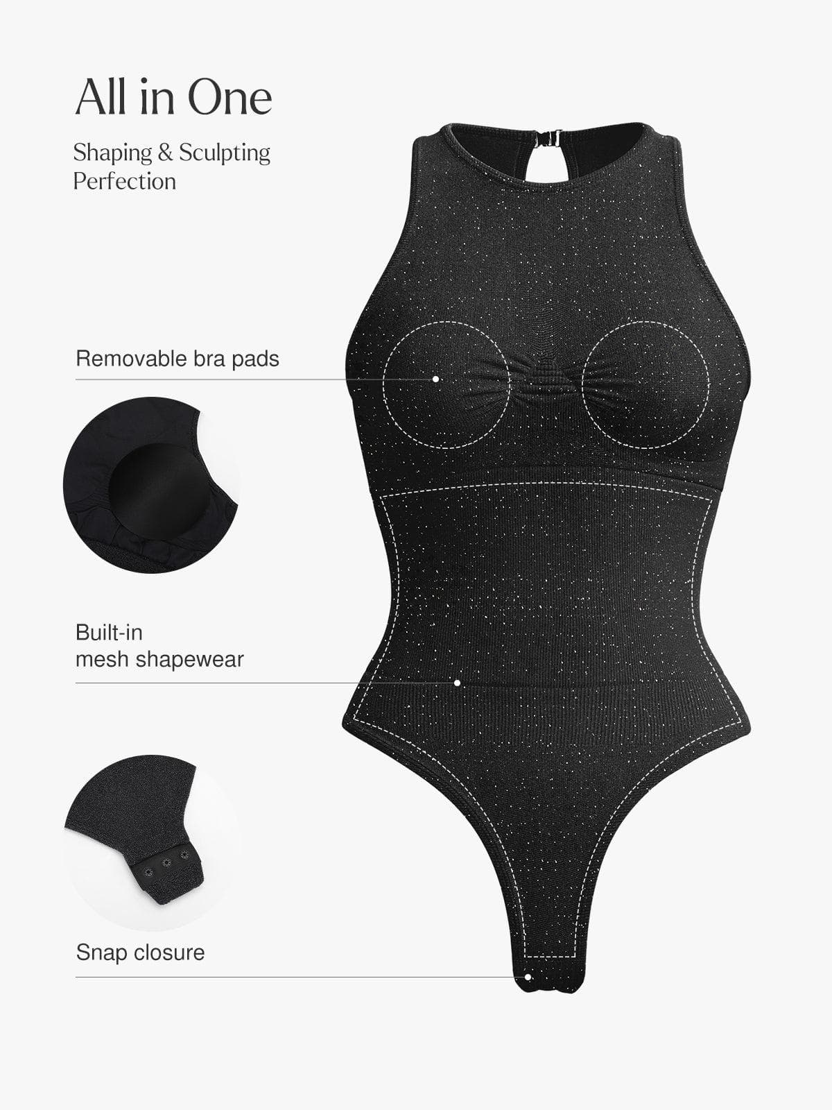 Body en Shapewear Métallique Sans Couture avec Contrôle du Ventre