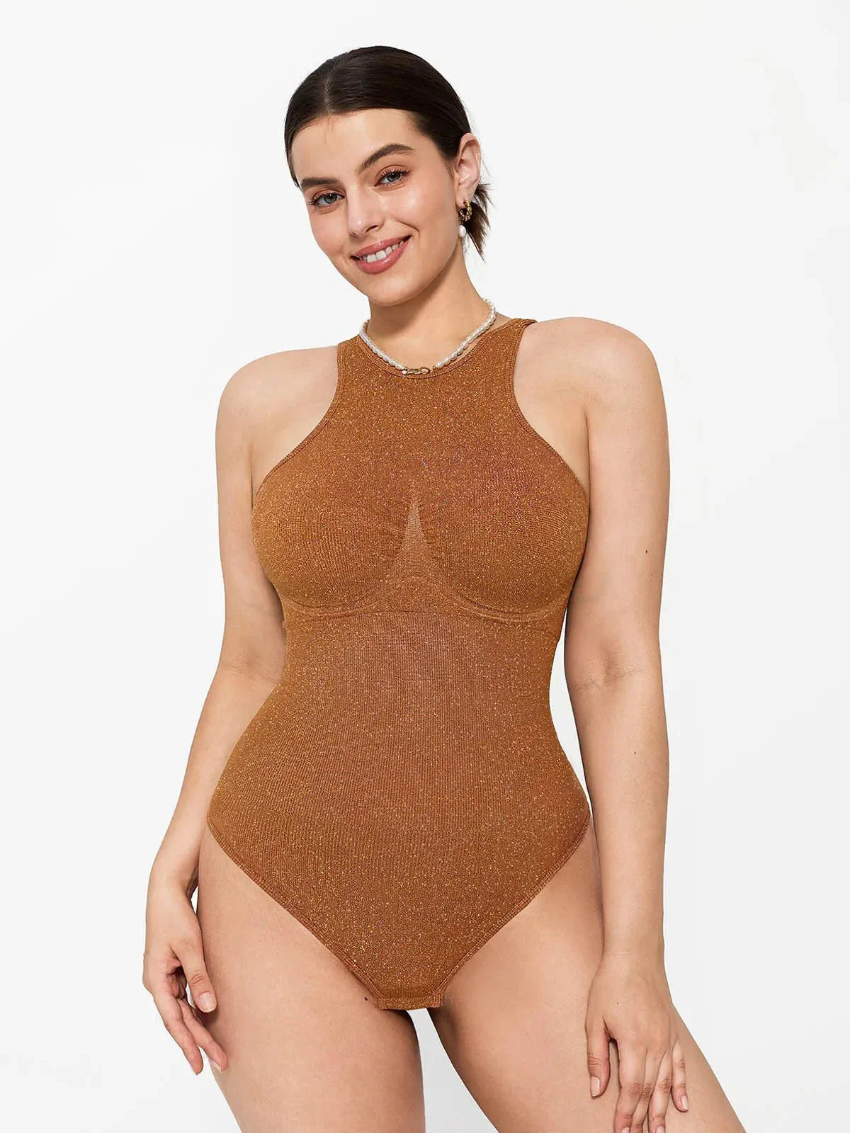 Body en Shapewear Métallique Sans Couture avec Contrôle du Ventre