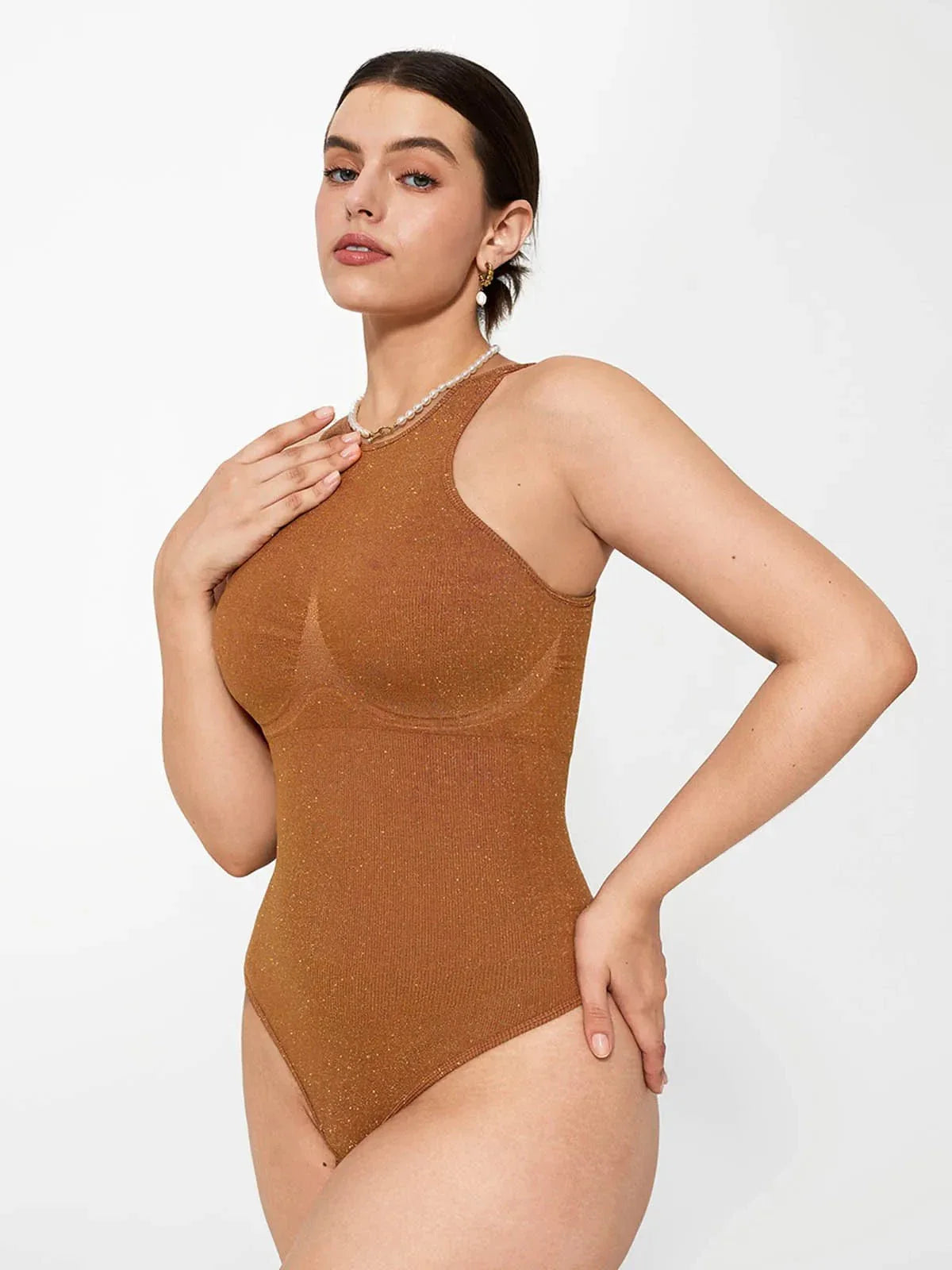 Body en Shapewear Métallique Sans Couture avec Contrôle du Ventre