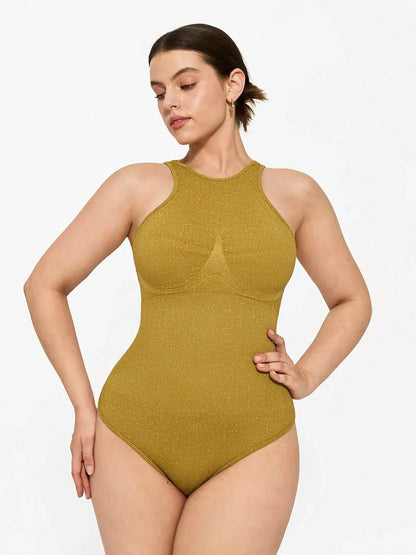 Body en Shapewear Métallique Sans Couture avec Contrôle du Ventre