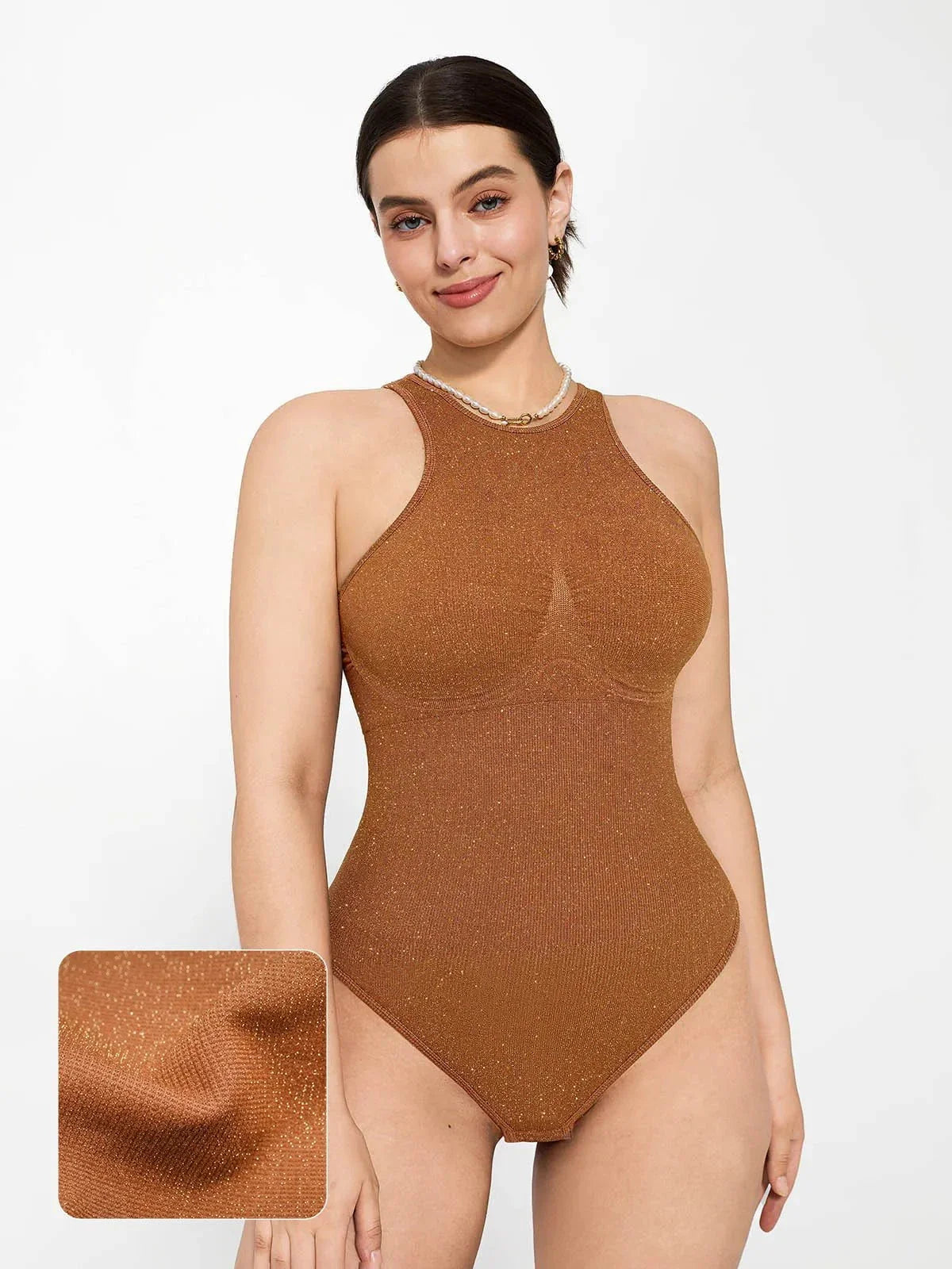 Body en Shapewear Métallique Sans Couture avec Contrôle du Ventre