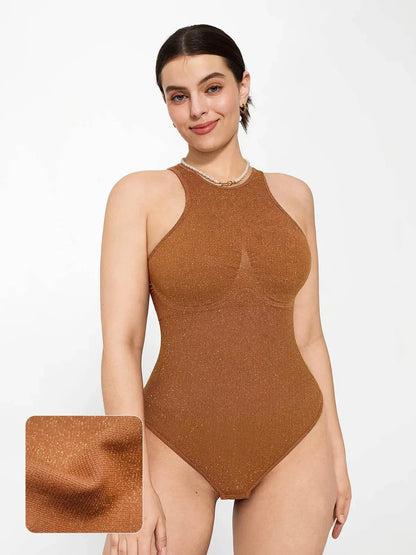 Body en Shapewear Métallique Sans Couture avec Contrôle du Ventre