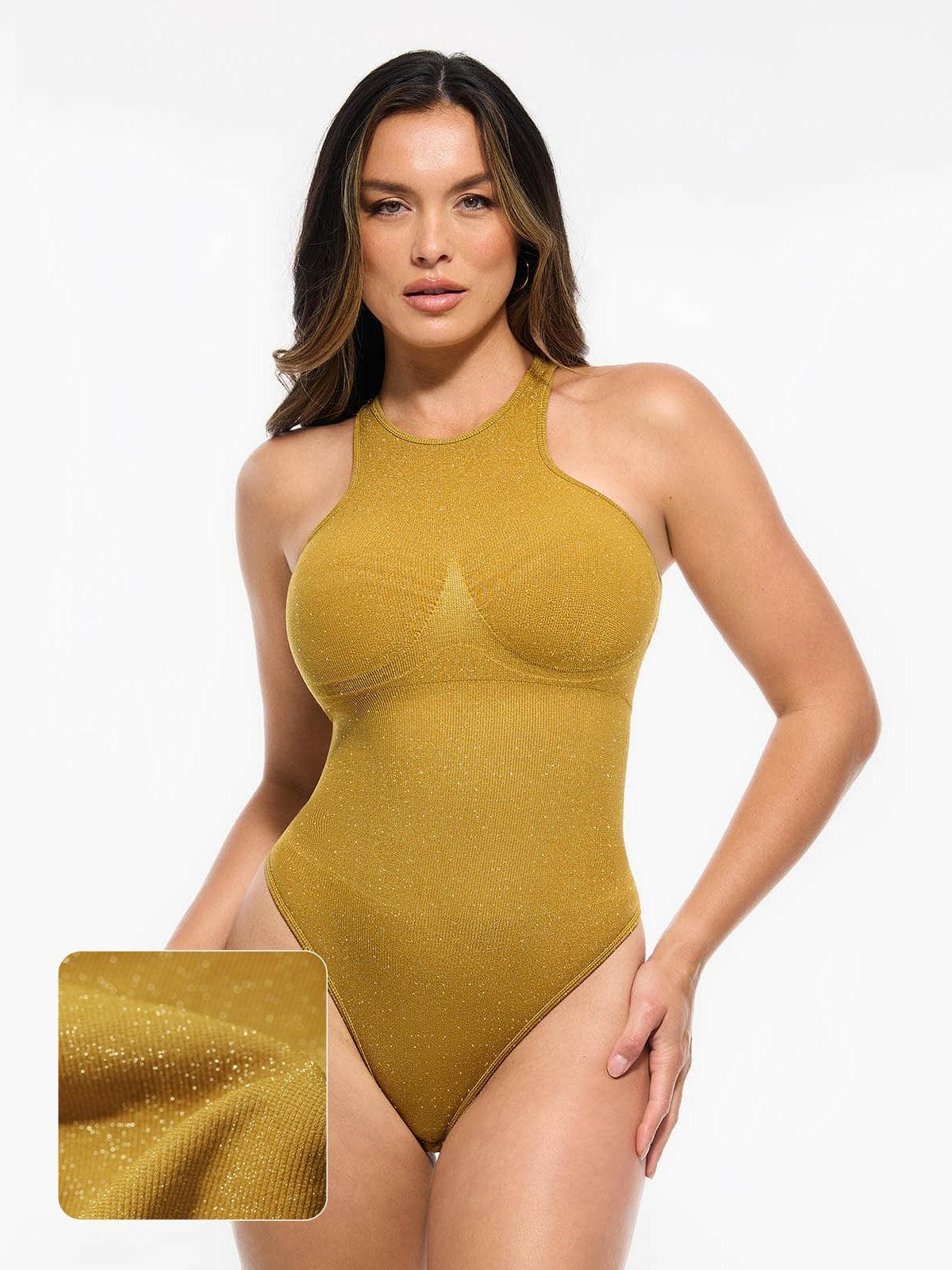 Body en Shapewear Métallique Sans Couture avec Contrôle du Ventre