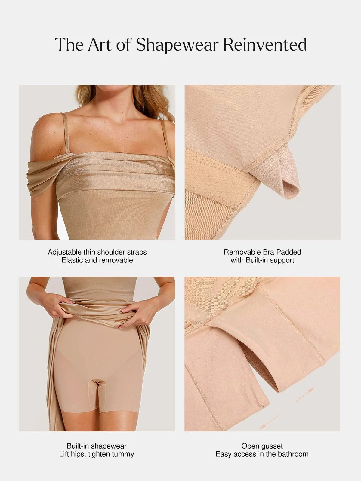 Robe Maxi Sculptante Froncée en Shapewear à Épaules Dégagées