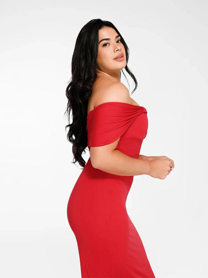 Robe Maxi Colonne Slim Off-the-Shoulder Shapewear